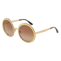 Duże okrągłe złote okulary przeciwsłoneczne z brązowymi szkłami Dolce Gabbana DG2179 02-13.png