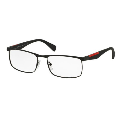 Wąskie prostokątne okulary męskie Prada metalowe PS 54FV DG0-1O1.png