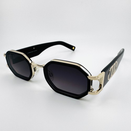 Ośmiokątne niskie czarne okulary Carolina Lemke Shadow CL 3612 01 2.jpg