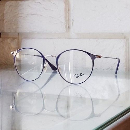 Druciane okragle okulary Ray-Ban - srebrne - granatowe RX6378 2906