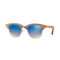 Drewniane okulary Ray-Ban Clubmaster Wood z niebieskimi szklami RB3016M