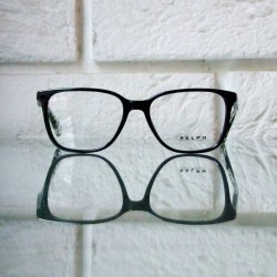 Czarne oprawki z przezroczystymi zausznikami w panterke - trapezowy ksztalt szkiel - okulary Ralph RA 7058 501