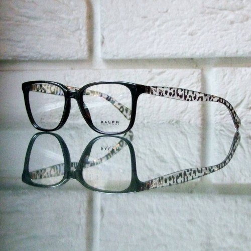 Damskie kwadratowe oprawki Ralph z zausznikami we wzor panterka - okulary Ralph RA 7058 501