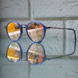 Okragle niebieskie okulary Ray-Ban - lustrzane plaskie szkla RB 2447-N 62547O